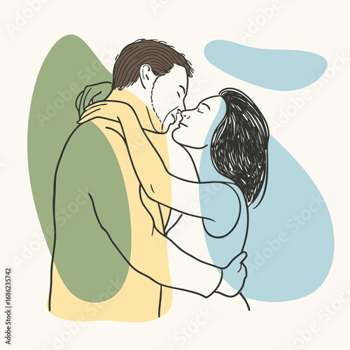 Embracing Love A Minimalist Illustration of a Couple in a Tender Moment of Love and Connection with Muted Colors