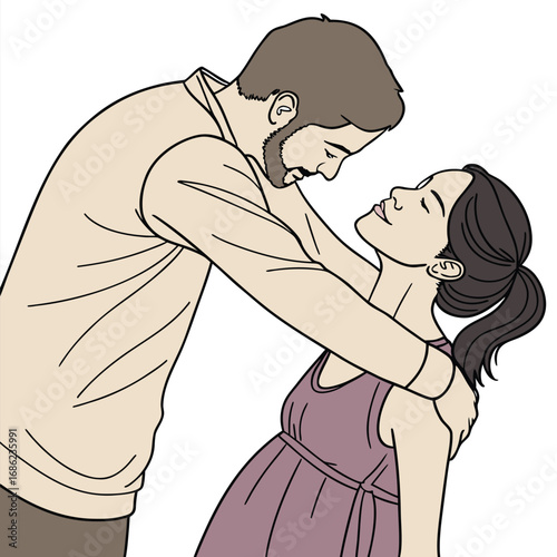 young couple or husband wife kissing  cartoon vector illustration