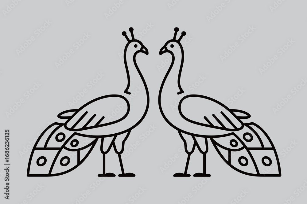 Obraz premium Symmetrical Peacock Silhouette Emblem