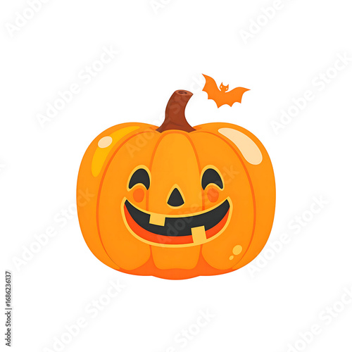 Wallpaper Mural Smiling Halloween pumpkin PNG illustration with cute cartoon face and stem design,generative ai	 Torontodigital.ca