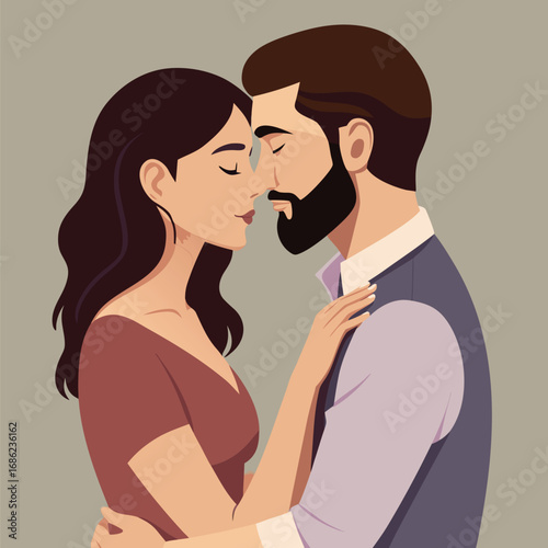 young couple or husband wife kissing  cartoon vector illustration