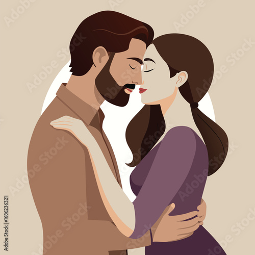 young couple or husband wife kissing  cartoon vector illustration