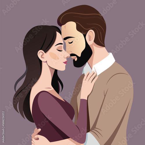 young couple or husband wife kissing  cartoon vector illustration