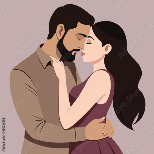 young couple or husband wife kissing  cartoon vector illustration