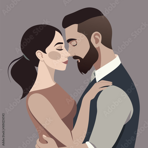 young couple or husband wife kissing  cartoon vector illustration