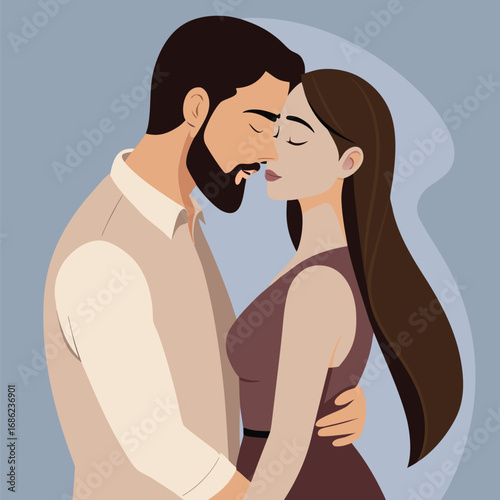 Passionate Embrace A Black and White Illustration of a Romantic Couple Sharing an Intimate Moment