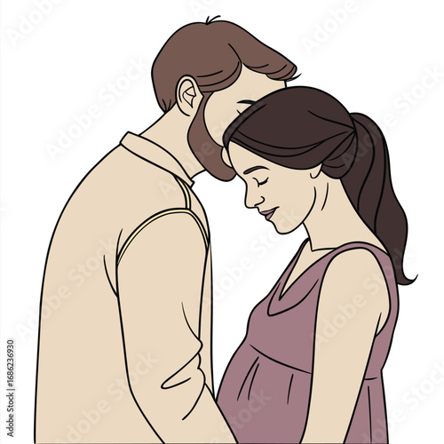 Passionate Embrace A Black and White Illustration of a Romantic Couple Sharing an Intimate Moment