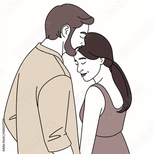 Passionate Embrace A Black and White Illustration of a Romantic Couple Sharing an Intimate Moment