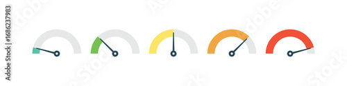 A colorful vector set of speedometer and gauge icons. Great for performance indicators, progress levels, and data dashboards in UI/UX design