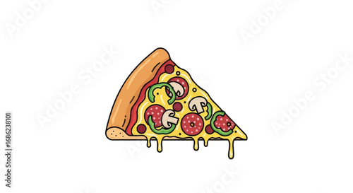 Delicious Slice of Pizza with Melted Cheese and Toppings.