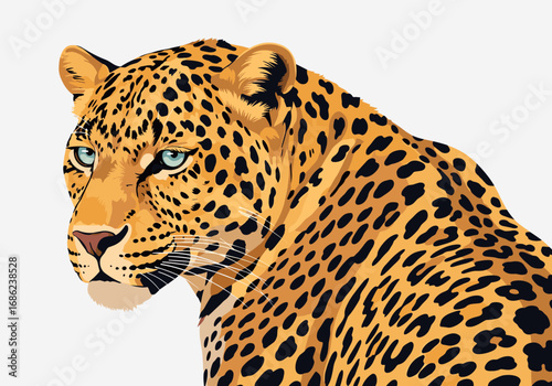 Magnificent leopard portrait with piercing blue eyes and distinctive spotted coat detailed illustration close-up of a wild big cat face
