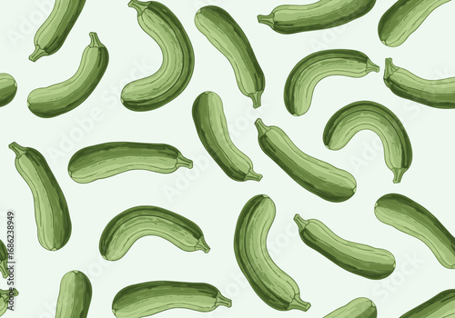 Fresh green zucchini squash vegetables scattered pattern seamless organic healthy food ingredient summer harvest background