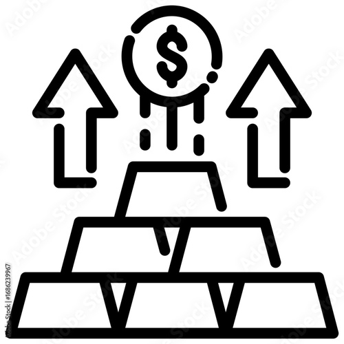 Gold inflation icon, Black And White Lined Icon Vector.