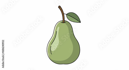 Fresh Green Pear with Leaf Illustration.