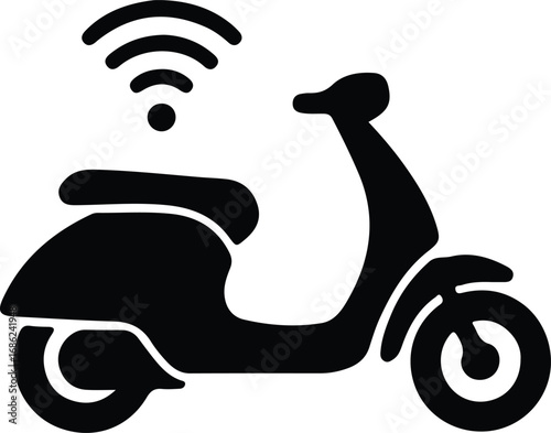 Illustrator Vector Modern electric scooter with wifi connection signal silhouette