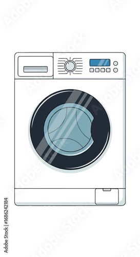 Frontloading washing machine with a bluetinted door.