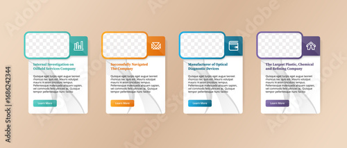 four colorful rectangle element banner and text box template design. business model concept with  successive steps or plans. modern infographic design template. illustration vector with photo space