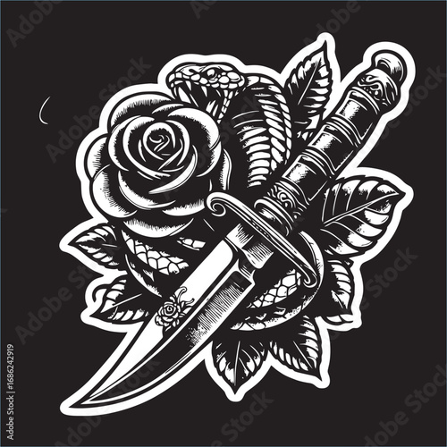 A illustrator of drawing line snake rose and knife