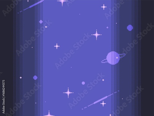 Purple Deep Space with Glitter Backgroundin Dithered Gradient in Vertical, Pixel art Style