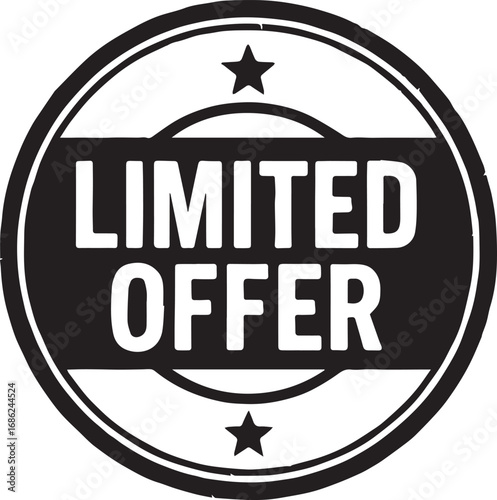 Limited Offer Stamp: A classic, monochrome circular emblem boldly proclaiming a Limited Offer, a simple yet striking image for promotion.