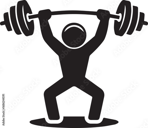 Strength and Determination: A silhouetted athlete, locked in a powerful squat, hoists a barbell high above their head, a testament to raw power and dedication to fitness.
