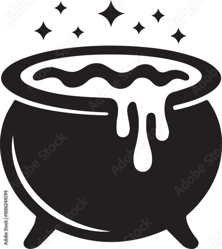 Mystical Cauldron: A graphic illustration of a witch's cauldron with simmering brew, emanating magical essence with captivating sparkling effects.