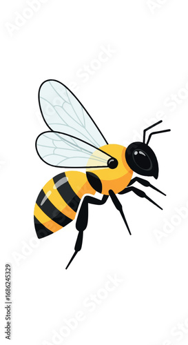 Honey Bee Flying Isolated White Background.