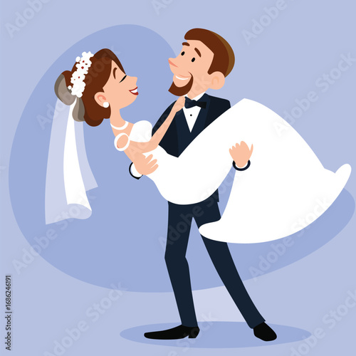 Joyful Wedding Celebration Groom Carries Bride in Whimsical Embrace Symbolizing Happiness and New Beginnings