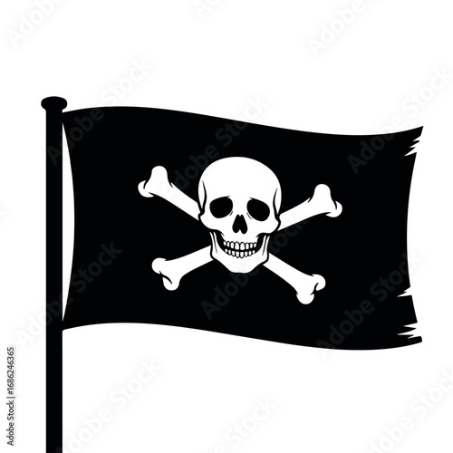 Jolly Roger pirate flag with skull and crossbones.