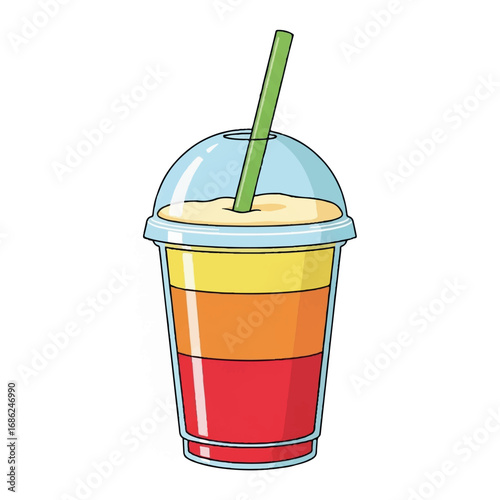Layered Smoothie Drink with Straw.