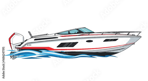 Luxury Speedboat on Water Illustration.