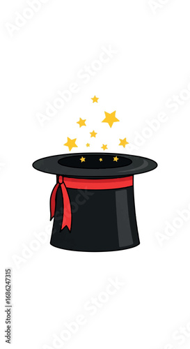 Magicians Top Hat with Sparkling Stars.