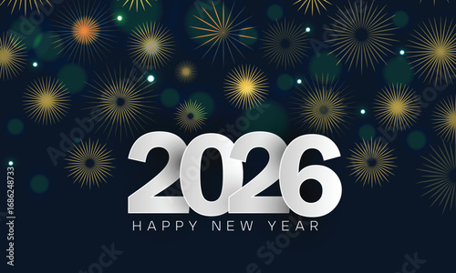 2026 Happy New Year Background with Golden Firework Design