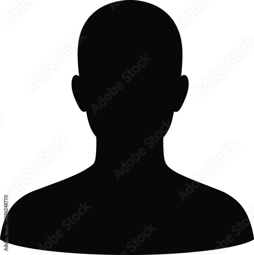Silhouette of man head front view, black shadow male portrait, anonymous person outline, human face shape, vector illustration design