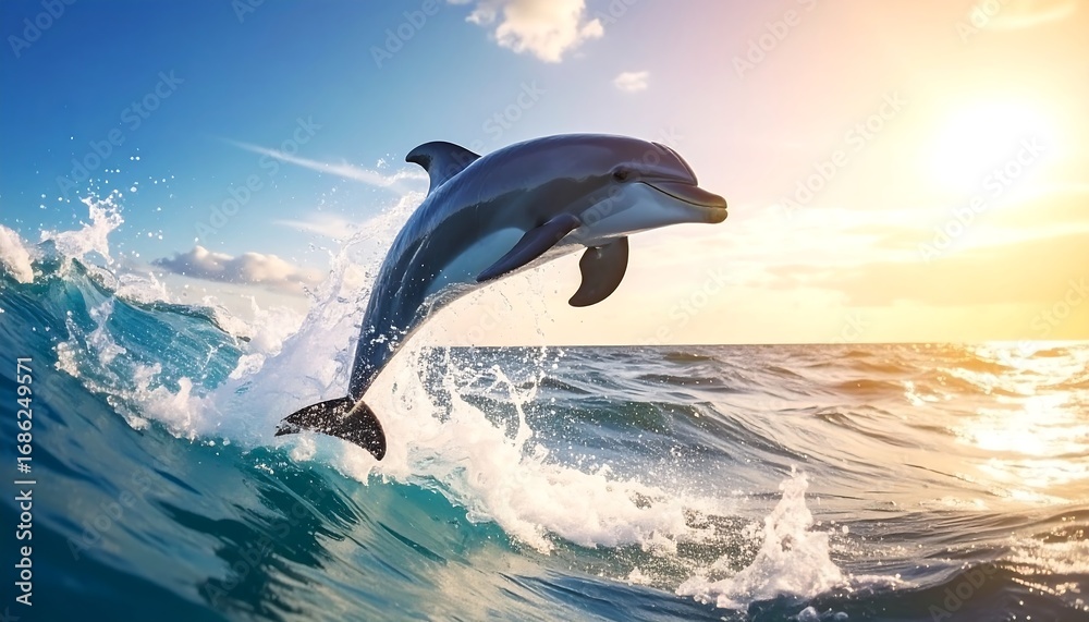 Fototapeta premium Dolphin leaps in ocean waves