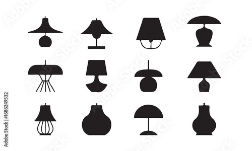 Collection of Different Lamp Silhouettes for Interior Design, a variety of lamp silhouettes, perfect for use in interior design projects, home decor catalogs, or general illustration needs.