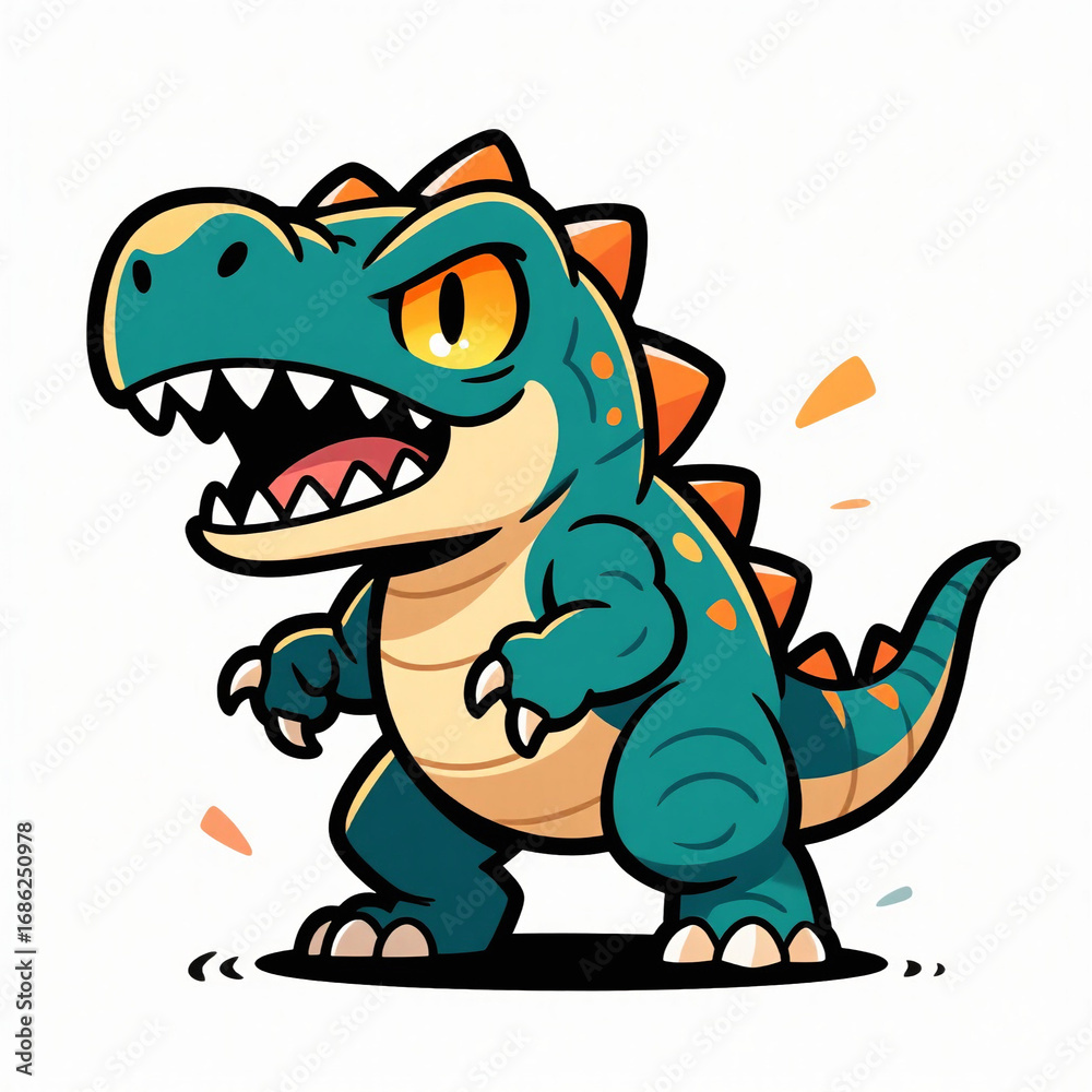 Fototapeta premium A fierce chibi-style cartoon dinosaur
