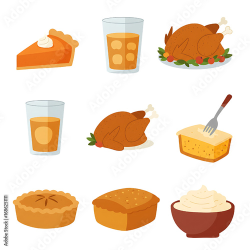 Thanksgiving feast illustration isolated on white holiday food elements