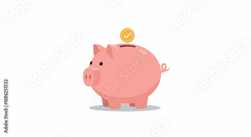 Pink Piggy Bank with Gold Coin.