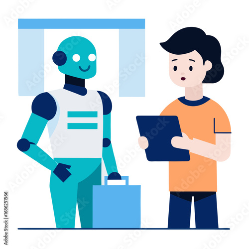 vector illustration of a man and a robot vector illustration