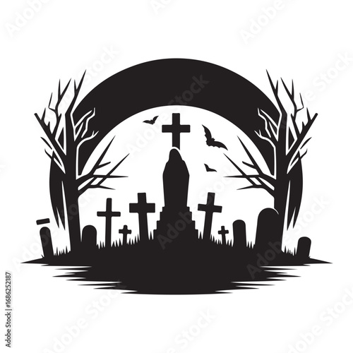 graveyard vector silhouette outline logo design concept illustration