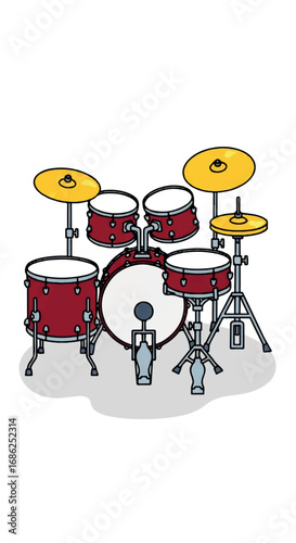Red and Yellow Drum Kit Illustration.