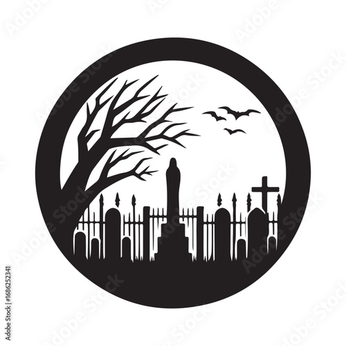 graveyard vector silhouette outline logo design concept illustration