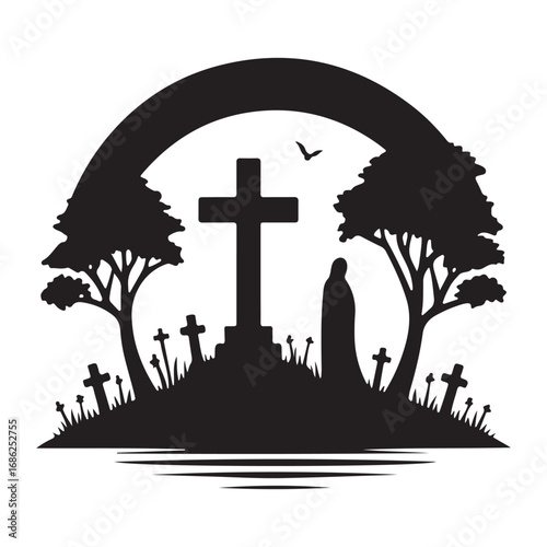 graveyard vector silhouette outline logo design concept illustration