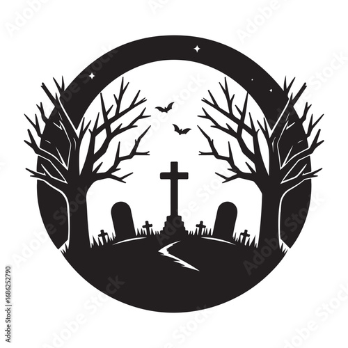 graveyard vector silhouette outline logo design concept illustration
