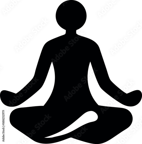 Yoga and meditation silhouette icon. A person sitting in the lotus pose for mindfulness, relaxation, and spiritual practice
