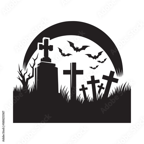 graveyard vector silhouette outline logo design concept illustration