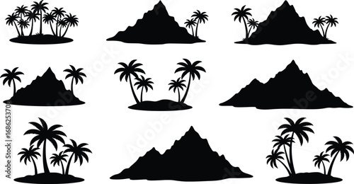 set of tropical palm trees on beach