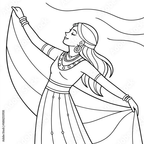 Elegant Indian Classical Dancer Illustration with Graceful Pose and Traditional Dress for Cultural Representation and Artistic Expression on White Background