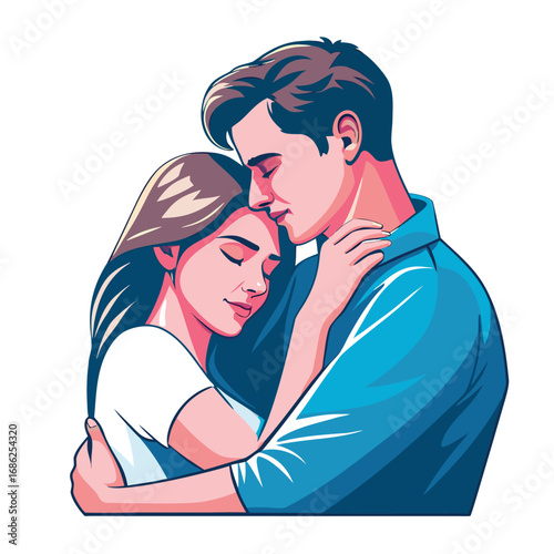 Minimalist Line Art of a Loving Couple in an Embrace Tender Moment with Muted Colors a Romantic and Heartwarming Aesthetic